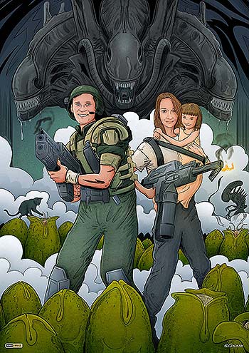 Ilustracja plakat portretowy pop art stylizowany na film Aliens