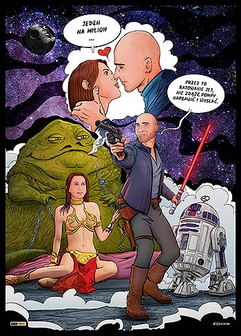 Ilustracja plakat portretowy pop art stylizowany na film Gwiezdne Wojny